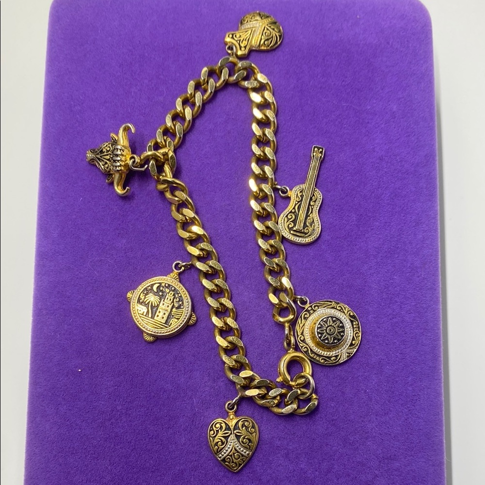 💛 Vintage Gold Damascus Charm Bracelet